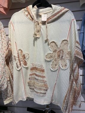 NWT Hem & Thread cream lace mixed hoodie poncho